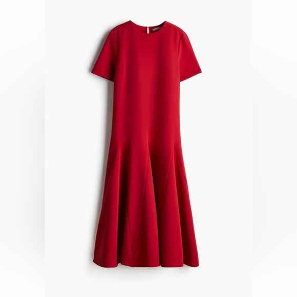 H&M Vibrant Red Flared Skirt Midi Dress - Picture 2 of 7